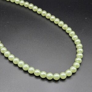 Light Green Glass Faux Pearl Strand Necklace Silver Tone Lobster Clasp Jewelry
